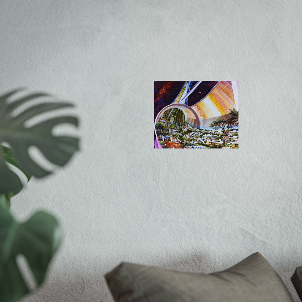 Space Colony Poster — Futuristic Rotating Habitat Fine Art Print
