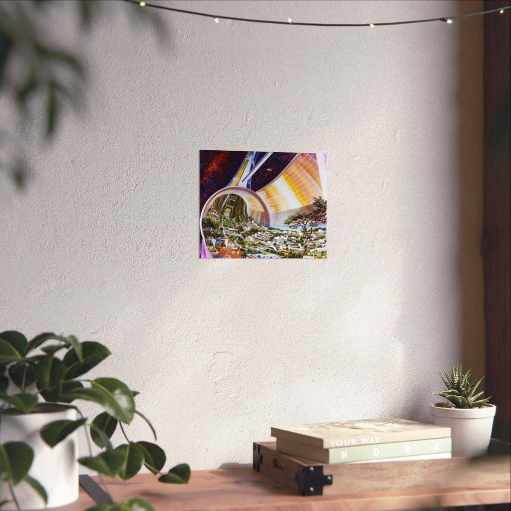 Space Colony Poster — Futuristic Rotating Habitat Fine Art Print