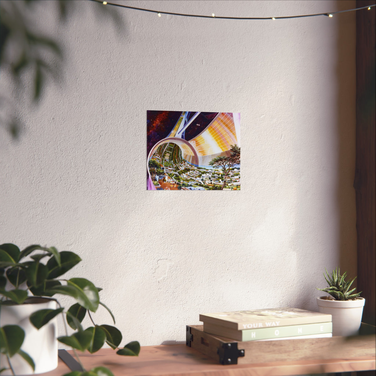 Space Colony Poster — Futuristic Rotating Habitat Fine Art Print