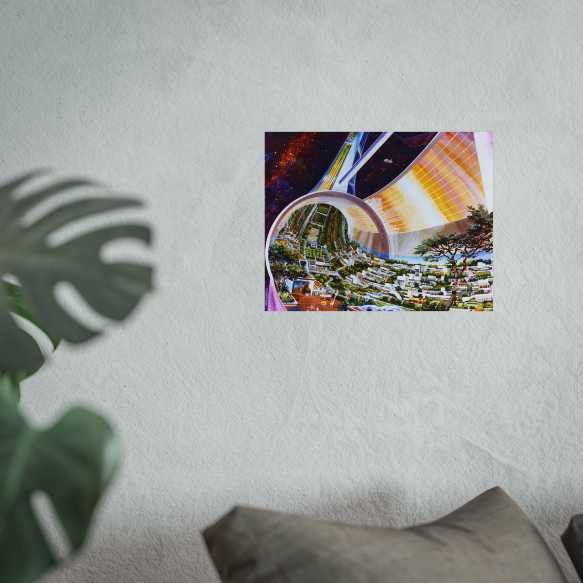 Space Colony Poster — Futuristic Rotating Habitat Fine Art Print