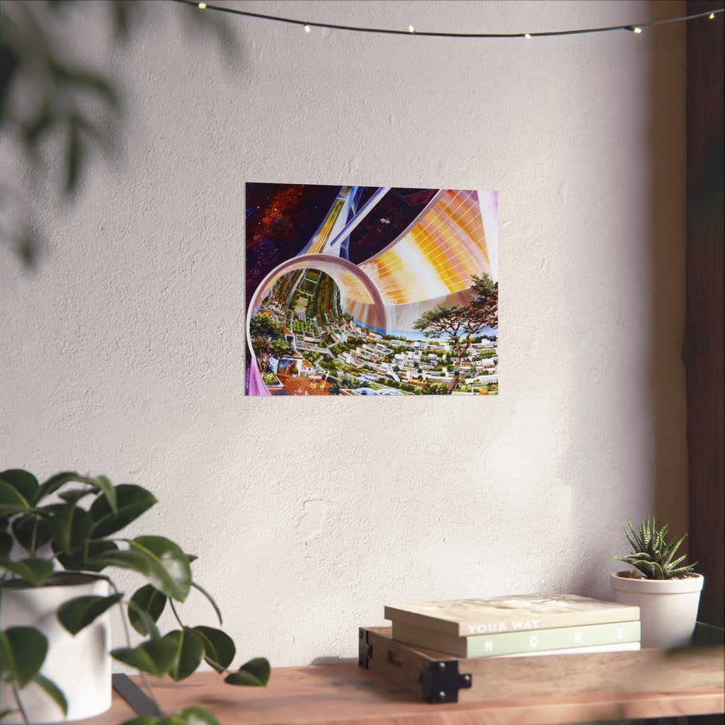Space Colony Poster — Futuristic Rotating Habitat Fine Art Print