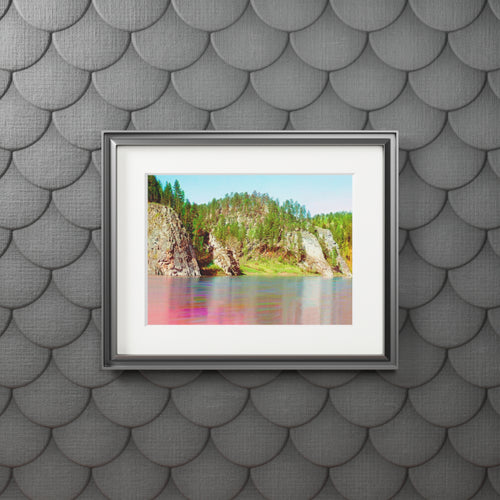 Landscape Fine Art Print with Passepartout Frame — Pastel River Cliff Scene