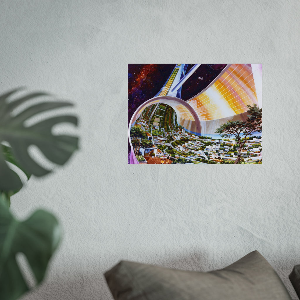 Space Colony Poster — Futuristic Rotating Habitat Fine Art Print