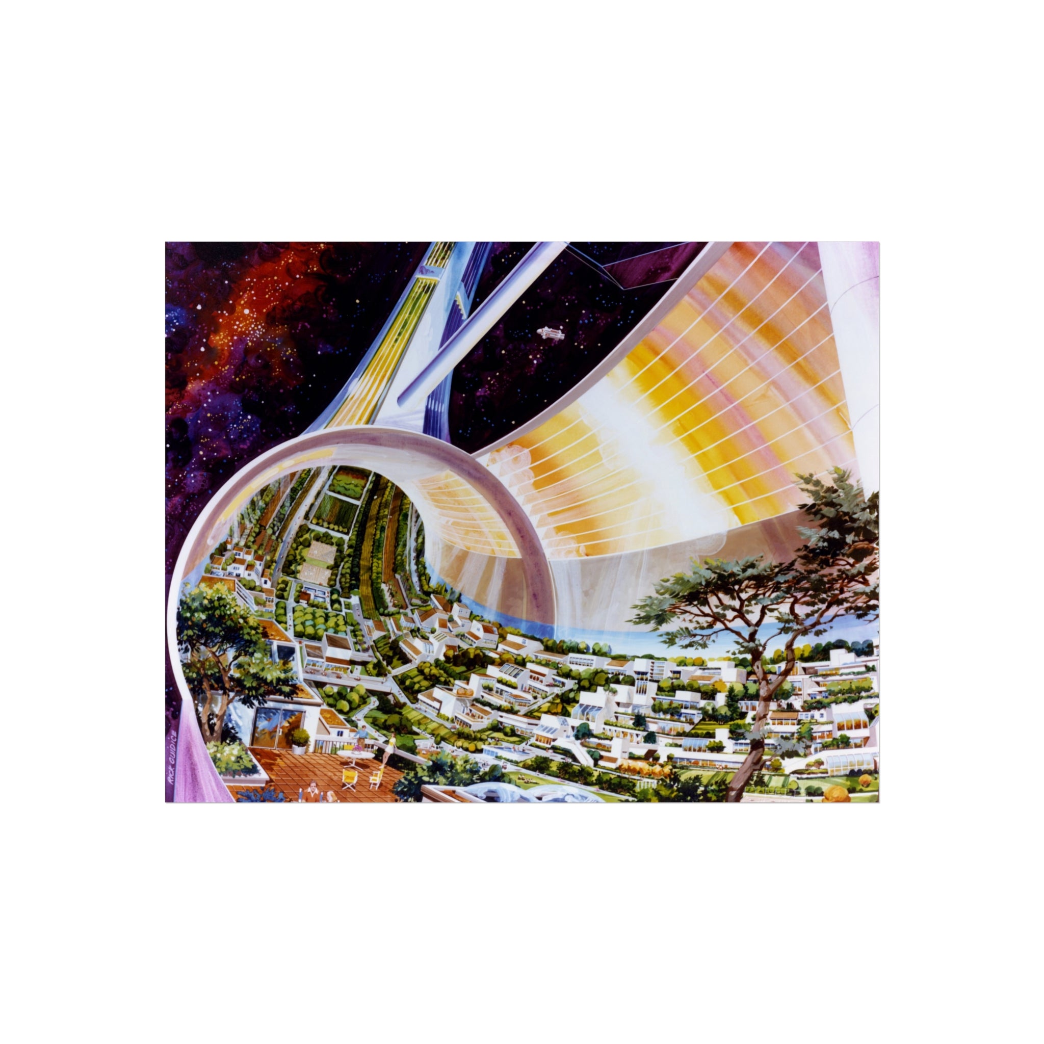 Space Colony Poster — Futuristic Rotating Habitat Fine Art Print