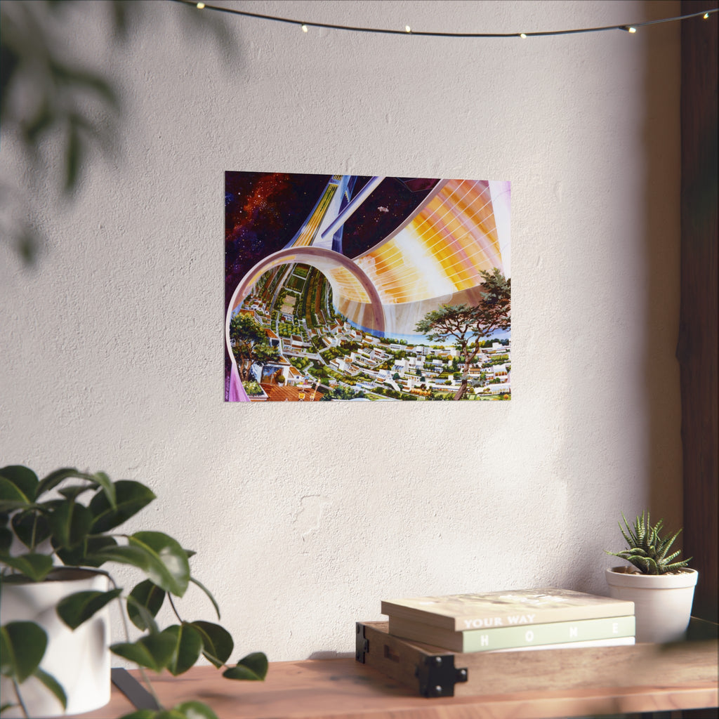Space Colony Poster — Futuristic Rotating Habitat Fine Art Print